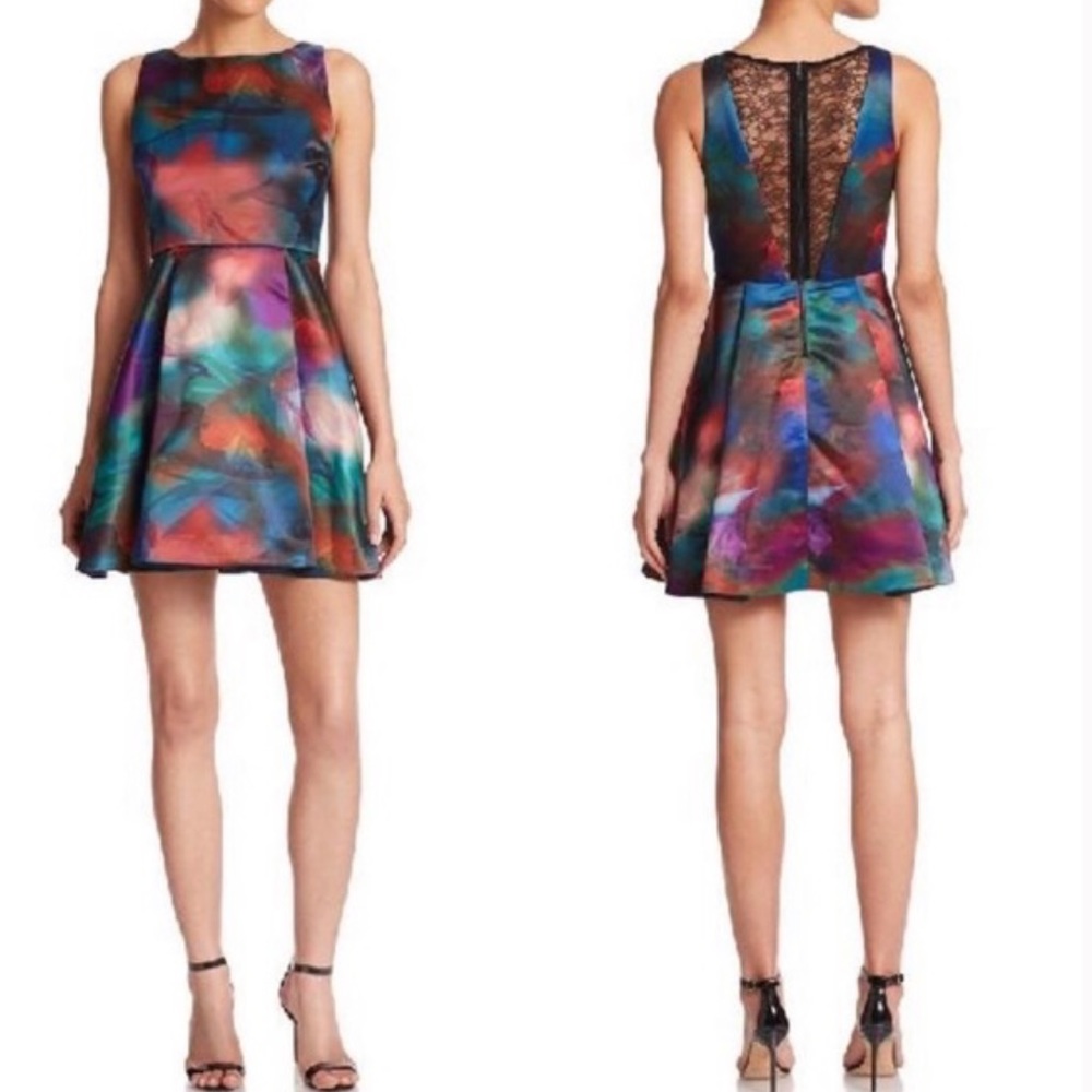 Alice + Olivia Dress Belia A-Line Watercolor Dress Multicolor Size 8 - Picture 7 of 7